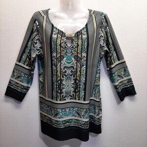Melissa Paige 3/4 Sleeve Paisley Pullover Tunic Top l Size: M